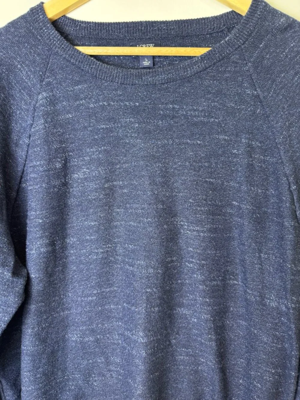 J.Crew 100% Cotton Crewneck Sweater Men’s Large Navy Blue Marled Knit